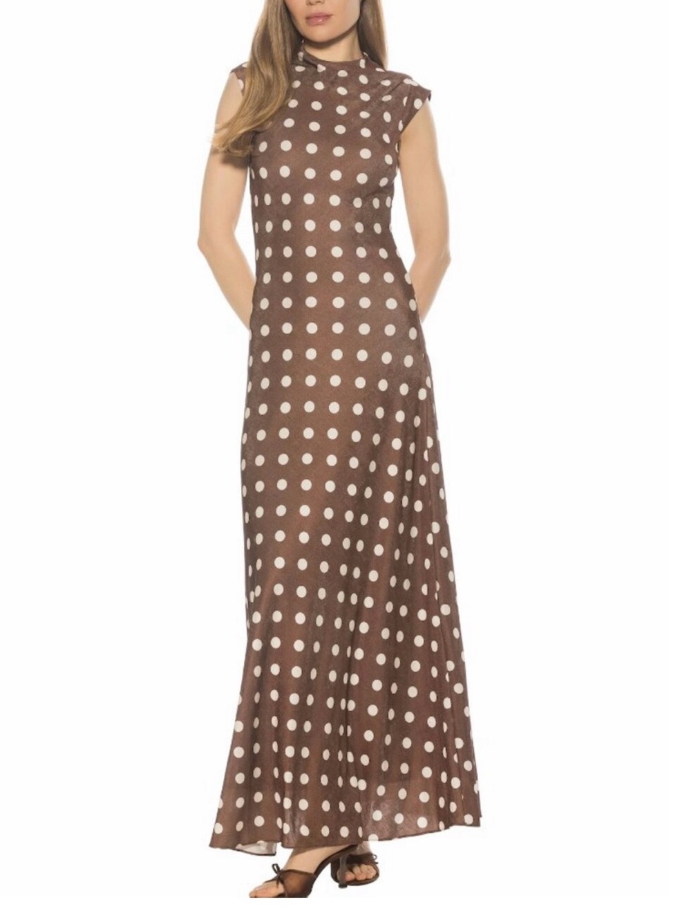 Alexia Admor Brown with White Polka Dot Maxi Dress